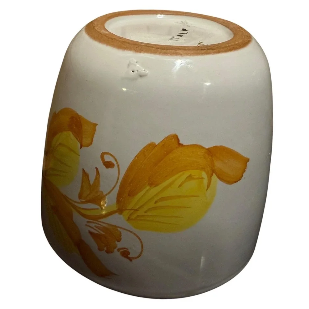 Vintage Italian Hand Painted Floral Ceramic Planter Cache Pot Yellow